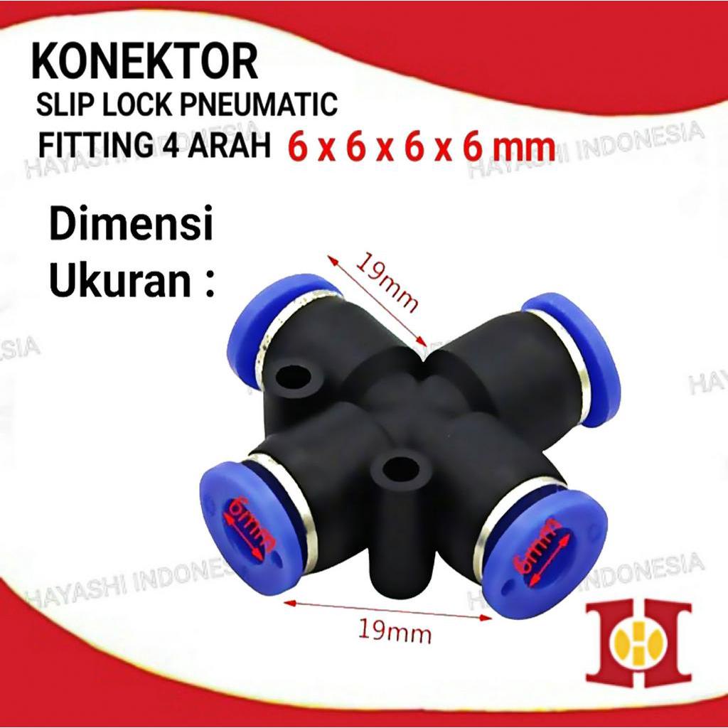 Konektor Slip Lock 6mm 4 Cabang Fitting Pneumatic Irigasi-5pcs