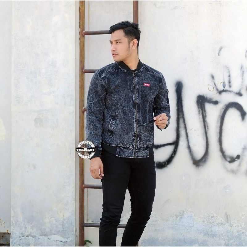 TURUN HARGA ! JAKET JEANS SLETING PRIA COWOK SENWASH SANDWASH BOMBER DENIM