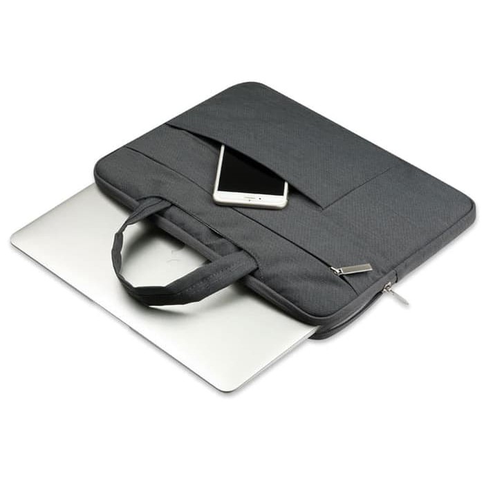 Tas Laptop Macbook Softcase Nylon Pocket Handstrap 13 inch - dark grey