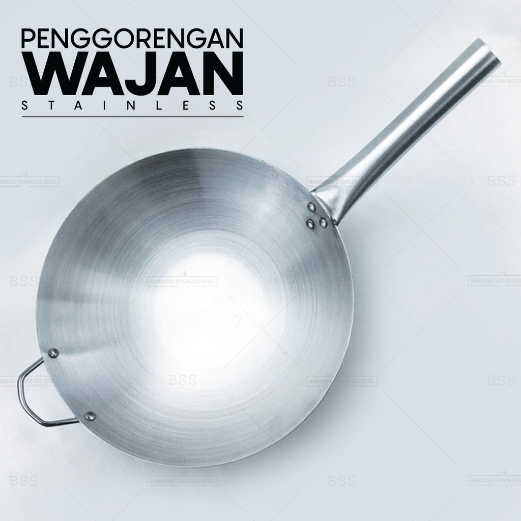 Wajan Penggorengan 30cm 32cm Stainless Steel Tebal Wok Kuali Goreng