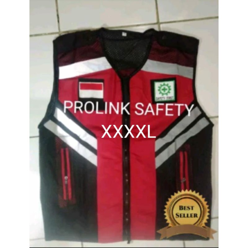 ROMPI SAFETY JUMBO BIG SIZE XXXL XXXXL MERAH HITAM FREE LOGO BAHAN TASLAN JARING