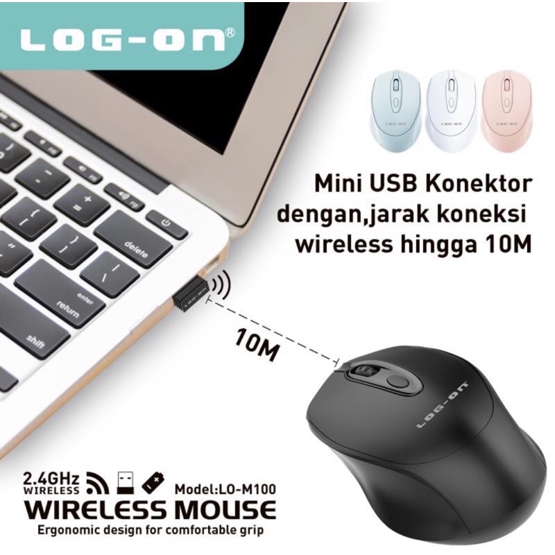 MOUSE WIRELESS LOG-ON M100 2.4Ghz OPTICAL 1600DPI