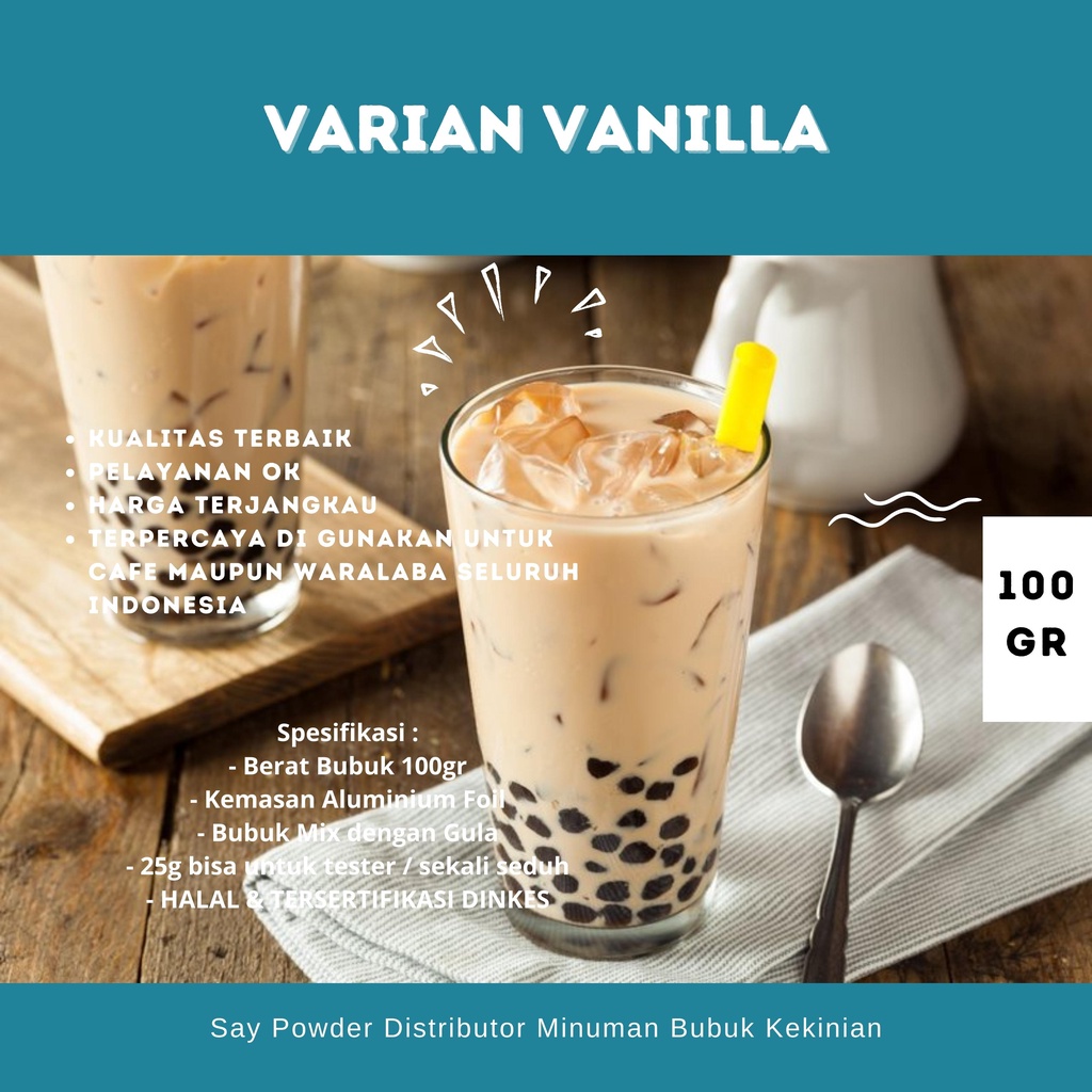 bubuk minuman rasa vanilla 100gr serbuk minuman aneka rasa minuman kekinian bubuk minuman sachet