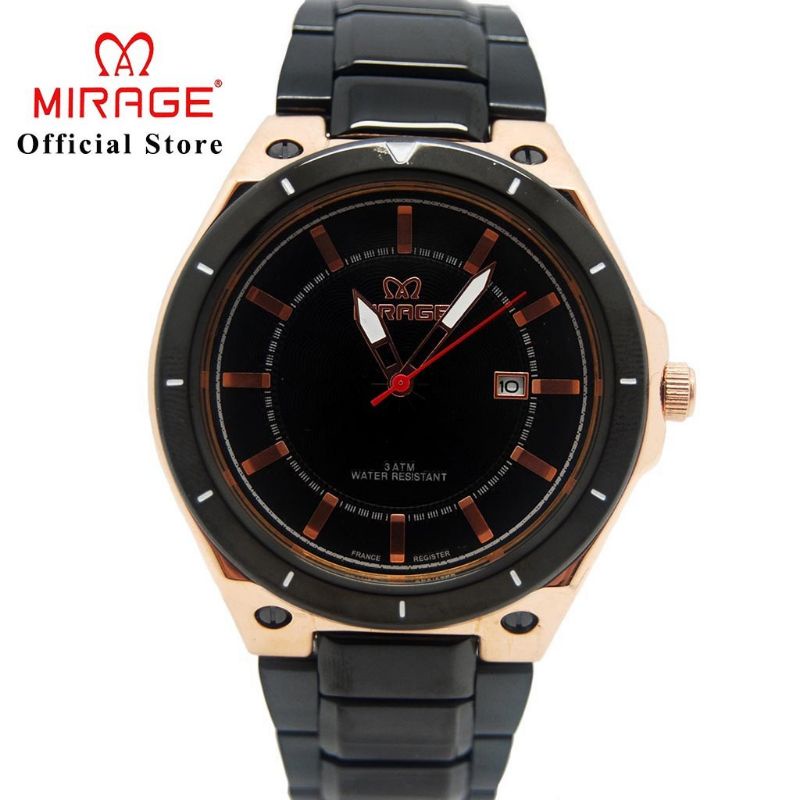 JAM TANGAN MIRAGE ORIGINAL PRIA  HITAM ROSGOLD WATER PROFF_JAM TANGAN PRIA SPORTY MIRAGE