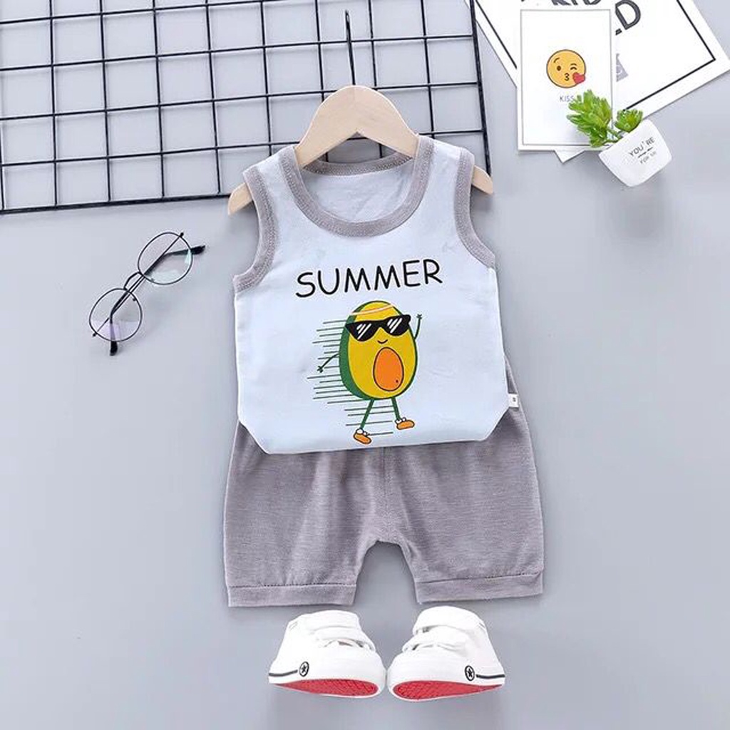 Baju Setelan Kutung Anak Import Set Baju Anak Bayi Tanpa Lengan Summer Set Baju Anak Lucu Bahan Katun Premium