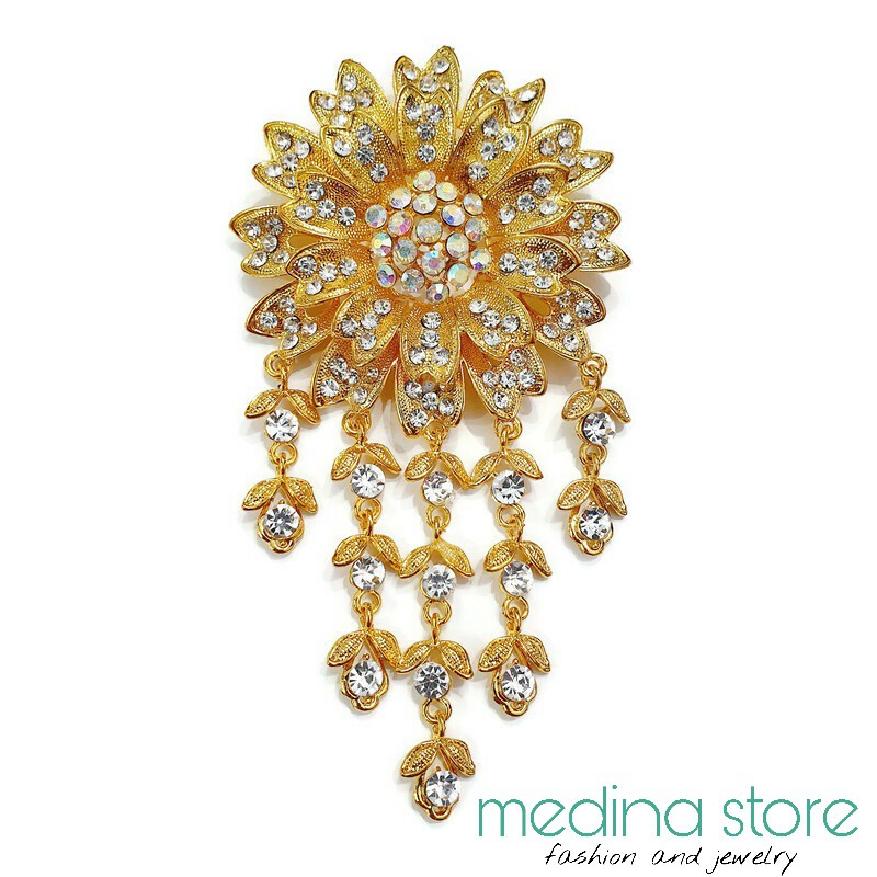 Bros Kebaya Mewah/Bros Besar Elegant/Bros Jurai/Bros Cantik Mewah Murah/Bros Permata Mawar-Flower Gold