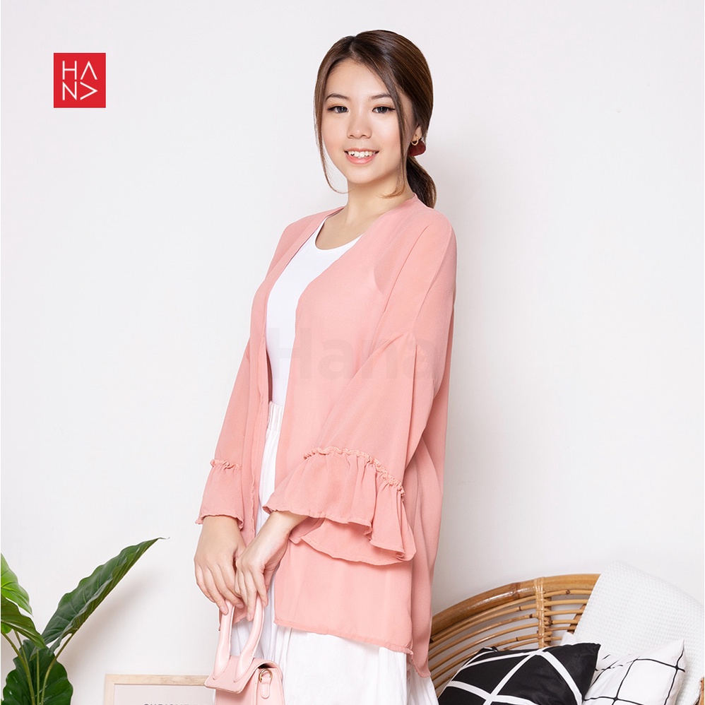 HanaFashion JKT- Arumi Ruffle Basic Casual Cardigan Outer Kimono Wanita -  SB219