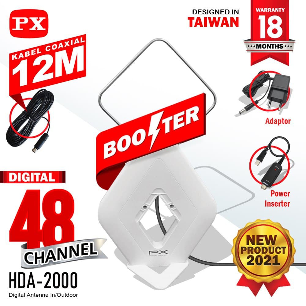 PX HDA-2000 Antena TV Digital Analog Indoor Outdoor Booster+Kabel 12M