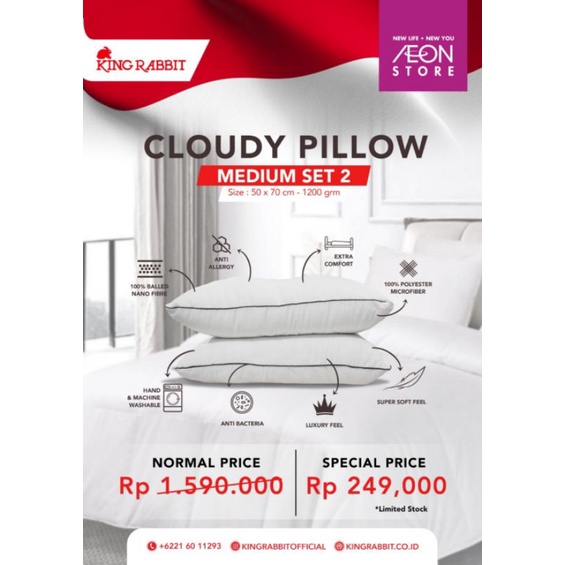 KING RABBIT CLOUDY PILLOW MEDIUM SET ISI 2 PC / BANTAL MEDIUM SET ISI 2 PC