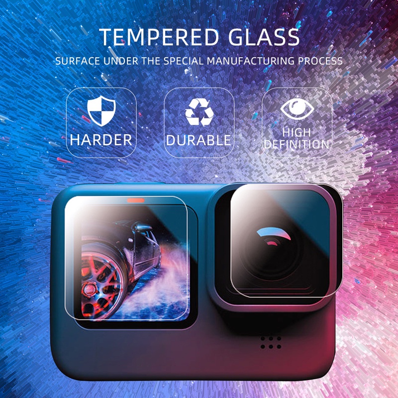 (3 Pcs / Set) Pelindung Lensa Kamera Action Gopro Hero 10 + Tempered Glass