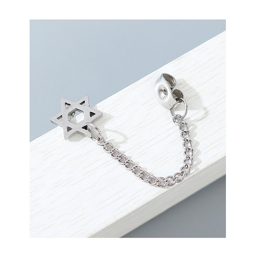 LRC Anting Tusuk Fashion Silver Single Side Hexagonal Star Hollow Chain Alloy Earrings Y64637