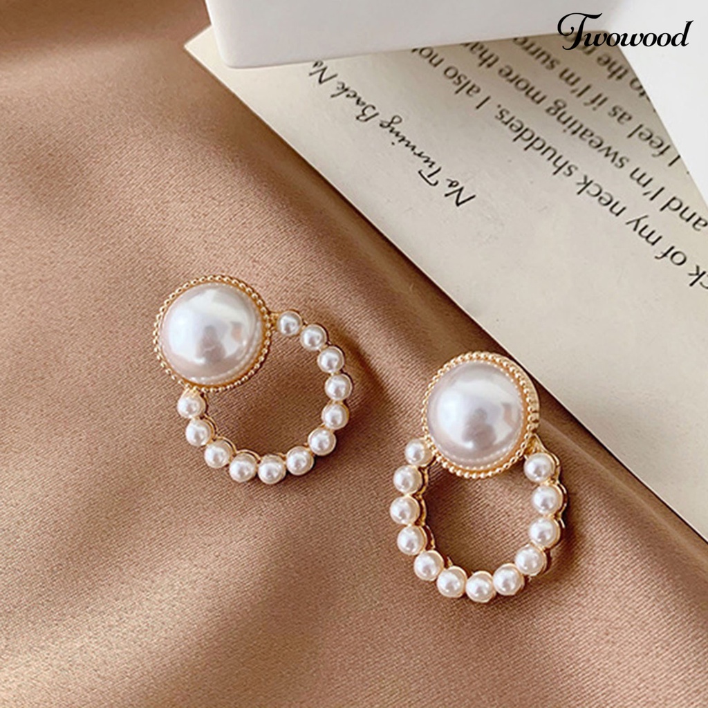 Anting Stud Mutiara Berlian Imitasi Bentuk Geometris Untuk Hadiah Wanita