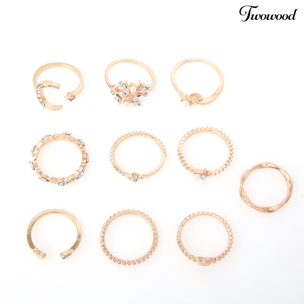 10 Pcs Cincin Bentuk Geometris Daun Bulan Hati Tidak Pudar Untuk Wanita