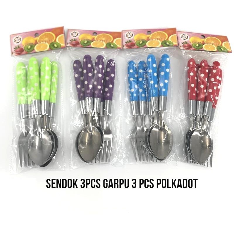 Sendok makan - sendok Garpu Polkadot - Sendok Polkadot - Sendok Stainless food grade isi 6 pcs