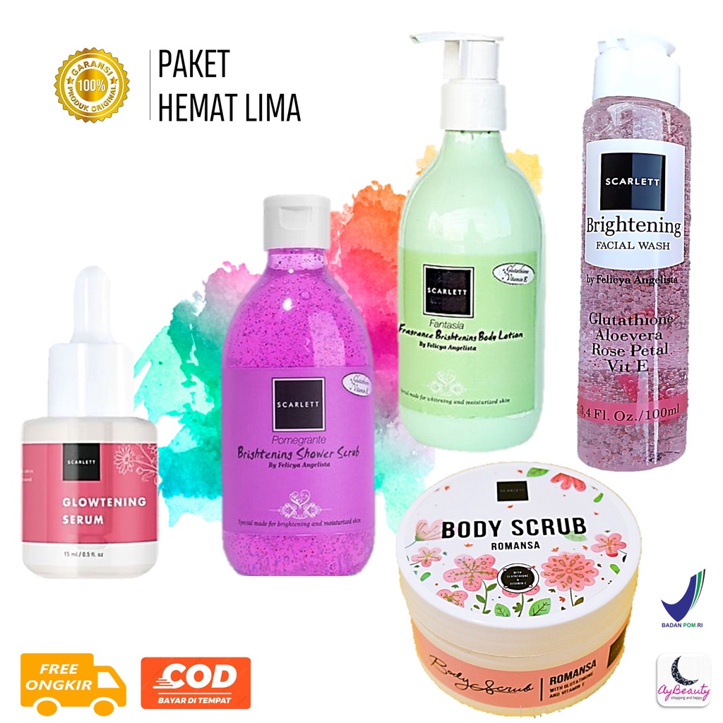[PAKET HEMAT] Paket 5 In 1 Item Scarlett 1212 scarlet scarlate whitening Pembersih Wajah Muka Badan 