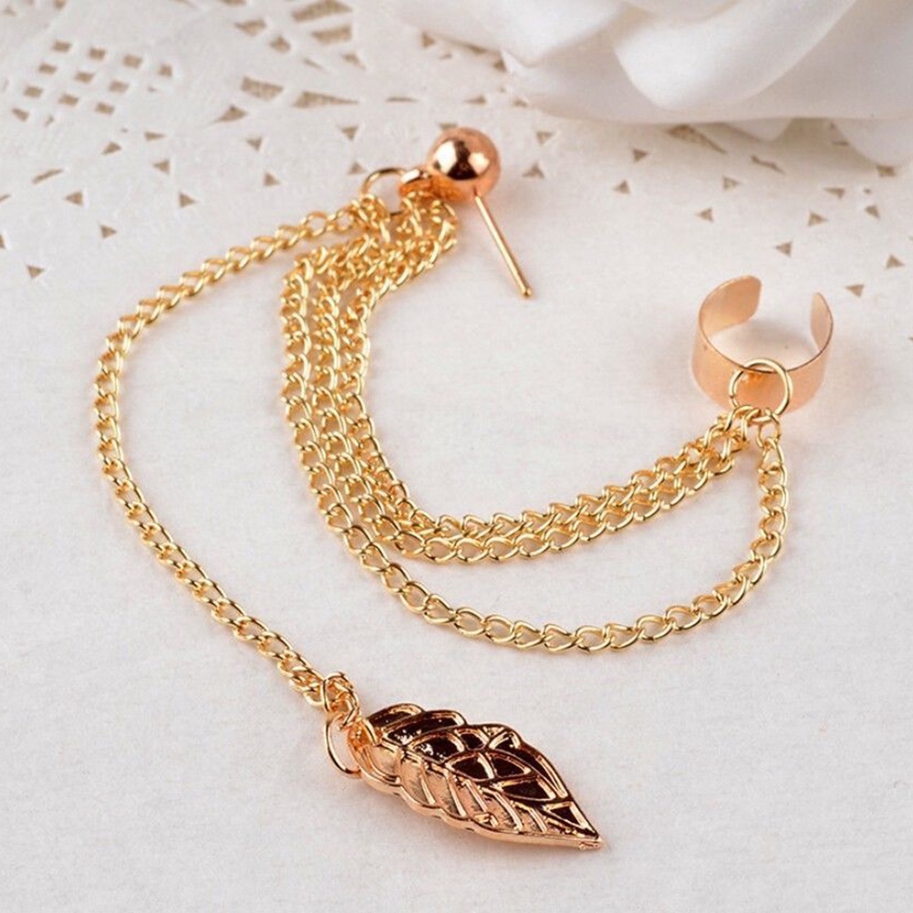 Hu Hu Hu Hu Hu Alat Bantu Pasang Kacamata♡ Anting Tusuk Gantung Desain Daunrumbai Rantai Gaya Punk Rock Untuk Wanita