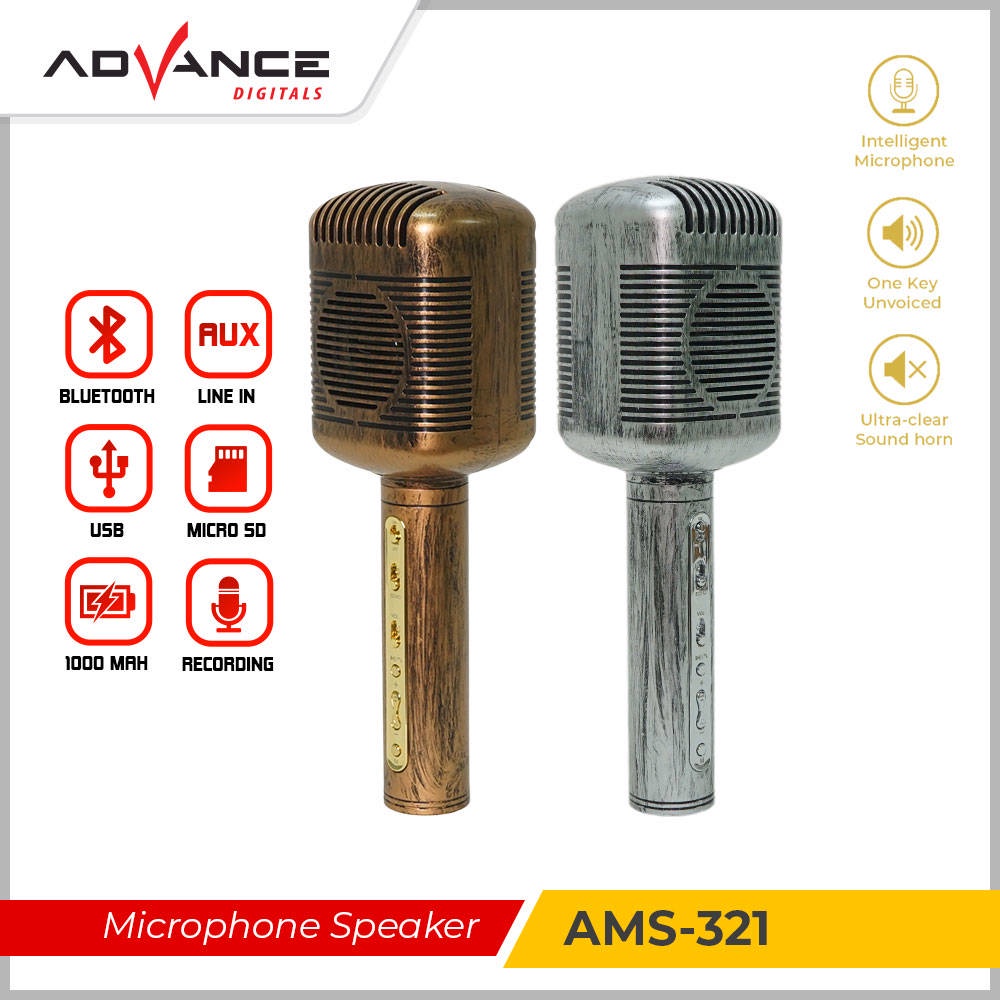 Advance AMS-321 Micrphone Speaker Mic Bluetooth Extra Bass Mode Mic Retro Clasic karaoke multifungsi