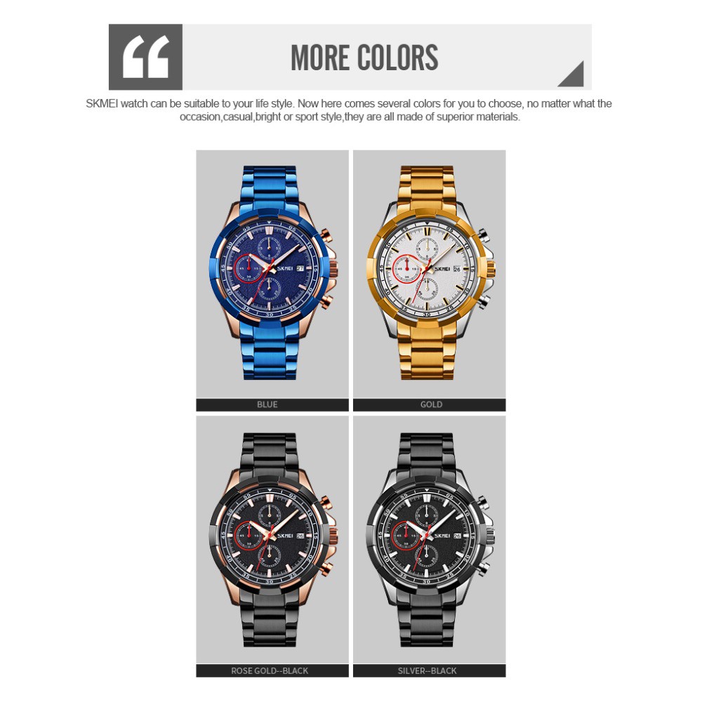 Jam Tangan Pria / SKMEI 9192 Analog Date Chrono AKTIF / Stainless Steel Analog Original / SKMEI