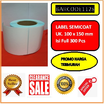 

KERTAS LABEL PRINTER BARCODE 100X150MM ( 1LINE ) 4" X 6" SEMICOATED ISI 300 PCS