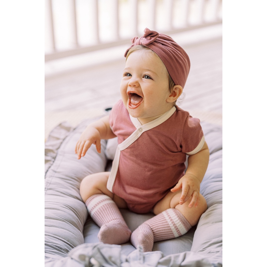 Bohopanna Short Kimono Combine Blush Teca Rosewood/Bohobaby Baju Bodysuit Jumper Pendek Anak Bayi Premature-3