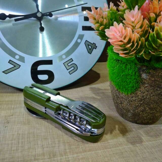 Sendok Camping Set Multifungsi 8in1 P291 Stainless Steel,  Sendok Makan,  Sendok Garpu
