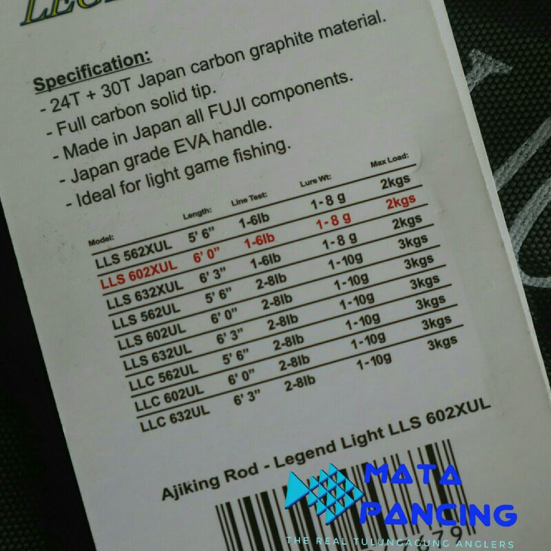 Joran UL ajiking legend light 602 632 ultra light spesifikasi seperti ultra light casting daido emperor dan relix nusantara capung ataupun relix capung dan relix cangkek