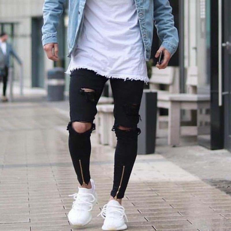 ripped denim zipper