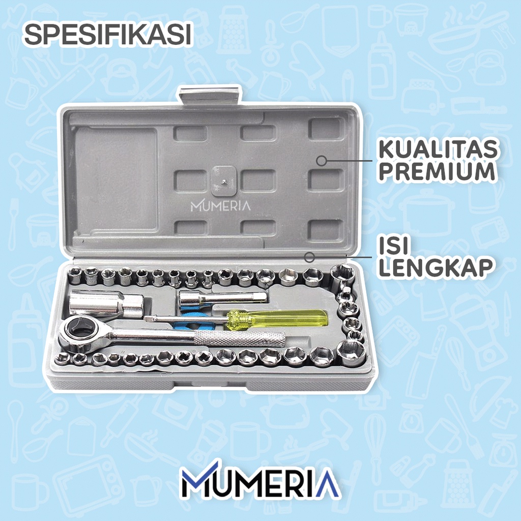 Kunci Pas Shock Sok Socket Ring Wrench Obeng Peralatan Universal Set 40 in 1 Bengkel Mobil Motor