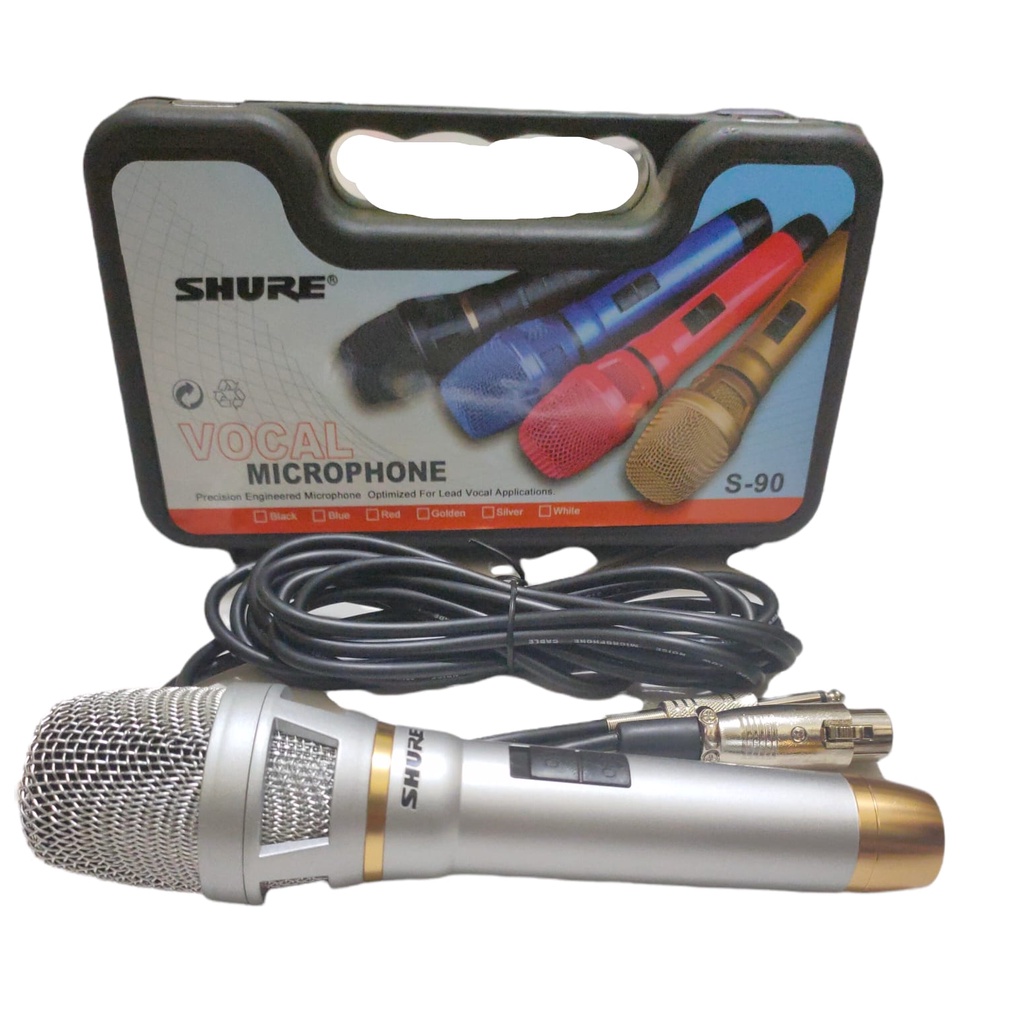 MIC KABEL SHURE S-90 NEW SILVER KARAOKE MICROPHONE MIC MURAH BERKUALITAS