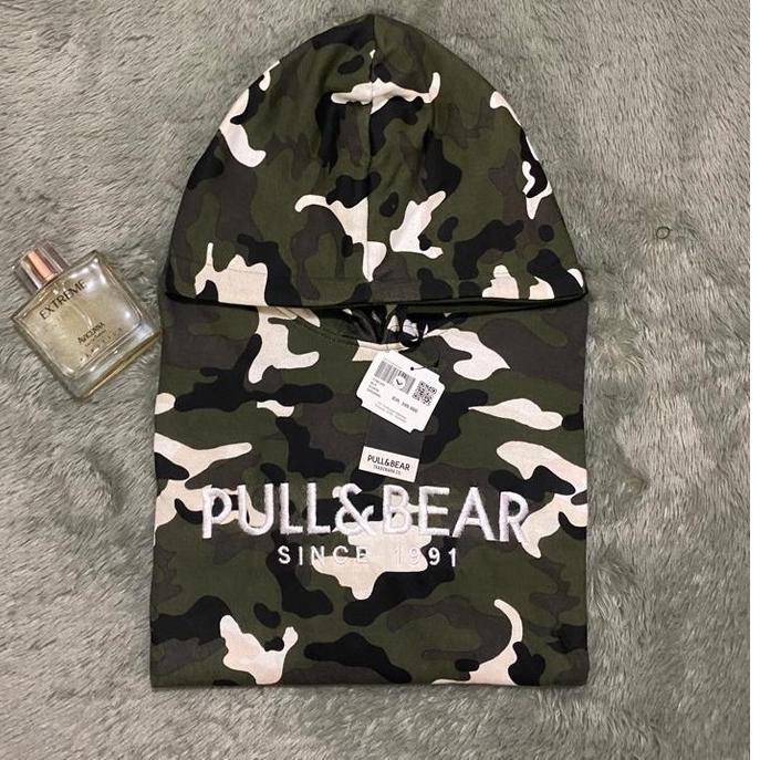Terlaris.. FREE PAPER BAG JAKET HOODIE PULL & BEAR LORENG CAMO IMPORT / SWEATER PULL AND BEAR FULL L
