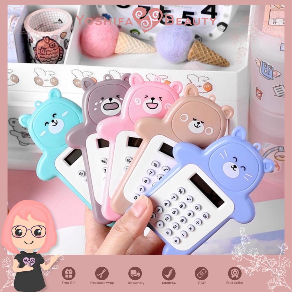 Kalkulator Mini Portable Desain Beruang Lucu | Calculator Cute Bear Sekolah 8 Digit Mini Portable