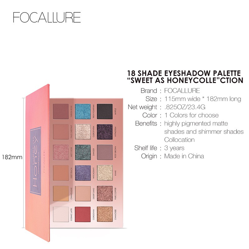 Focallure Eyeshadow Sweet As Honey 18 Color Eye Shadow Palette Matte Shimmer Focallure Eyeshadow Focallur