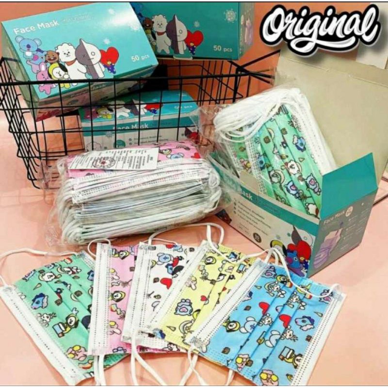 OMAHKITA - FACE MASK MASKER KARAKTER BT21 / MASKER ANAK BT21BTS / FACE MASK 3PLY MASKER ANAK