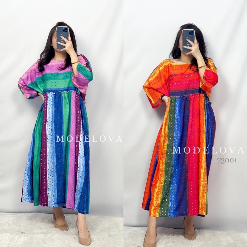 MDLV ~ 73001GUAVANIA LOOSE DRESS GAUN RAINBOW DRESS BIGSIZE DRESS WANITA FASHION IMPORT