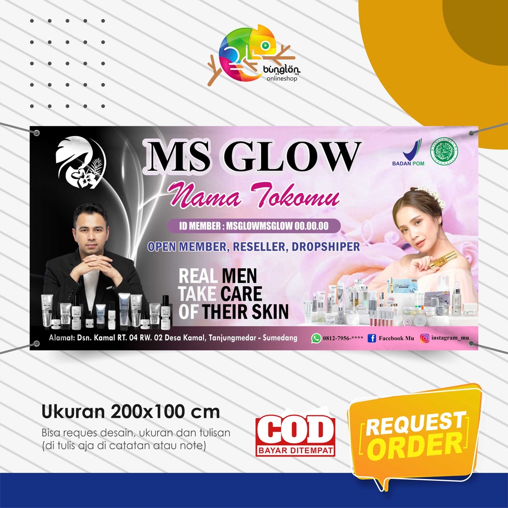 Size 200x100 Cm, Spanduk Banner MS GLOW MEN