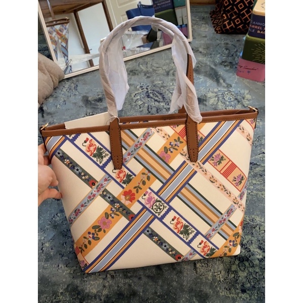 Tory Burch TB 82351 Kerrington Small Zip Tote Ribbon Weave Bias Allover