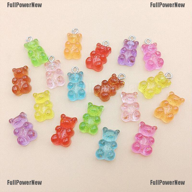 [FULLのJY] 10Pcs/Set  Acrylic Candy Color Bear Charms Pendants DIY Jewelry Making Craft