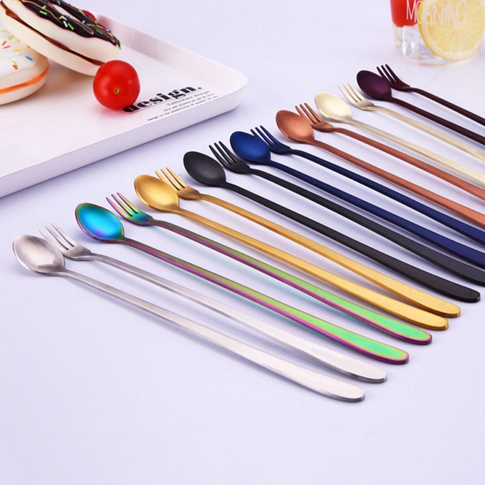 [Elegan] Sendok Aduk Stainless Steel Colorful Es Krim Kopi Dessert Tableware