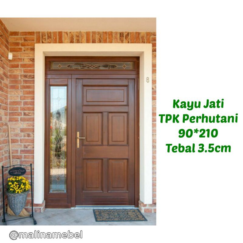 Daun Pintu Rumah Single Finishing NC Minimalis Kayu Jati TPK Perhutani