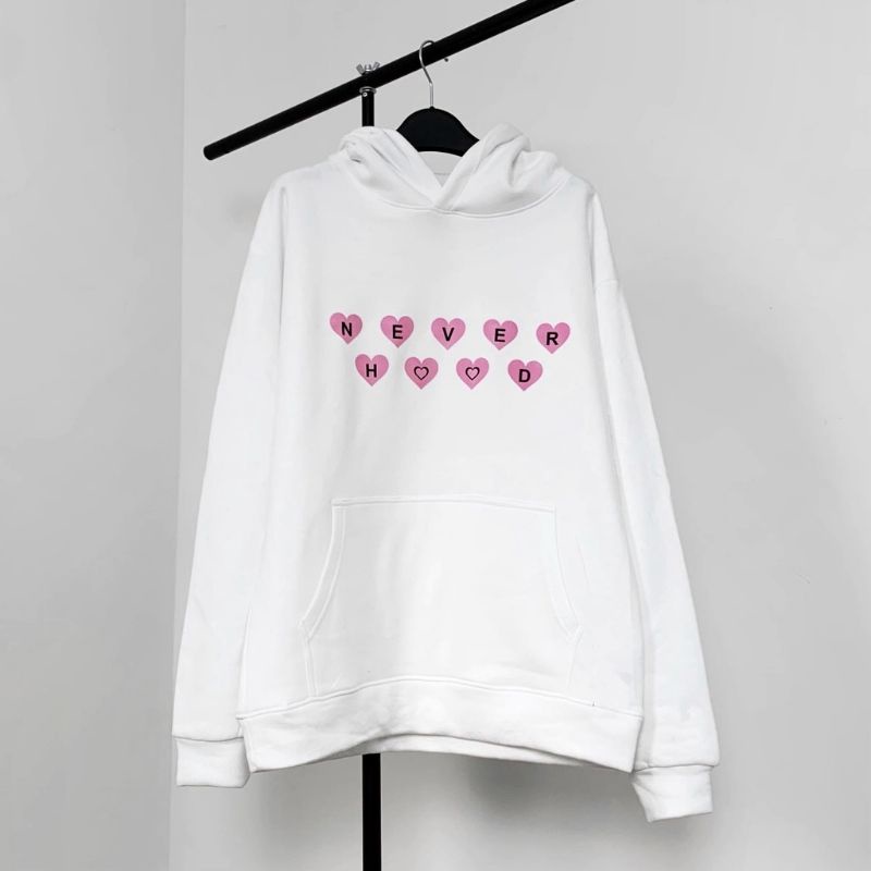 S - XXXXXL(6XL) Hoodie Love Cute NEVER Heart Sarange Bigsize Korean Urban Style Harajuku Jumper Oversize Wanita Jacket Boy Girl Streetwear