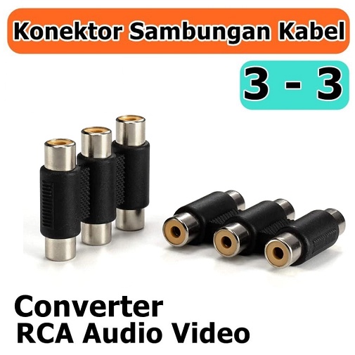 Sambungan Jack H RCA 3 Way 3P Connector Audio Video 3 Pin 3-3 3 Lubang Soket Triple RCA Female To Fe