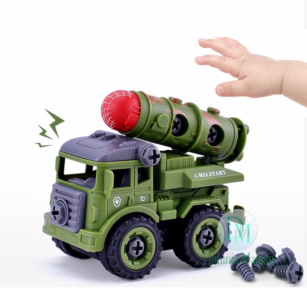 mainan edukasi mobil mobilan anak engineering truck diy army military bongkar pasang truk tentara militer set