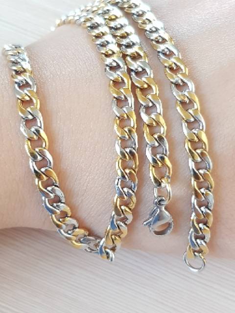 Kalung kombinasi titanium gold &amp; Silver Import Antikarat KGK01