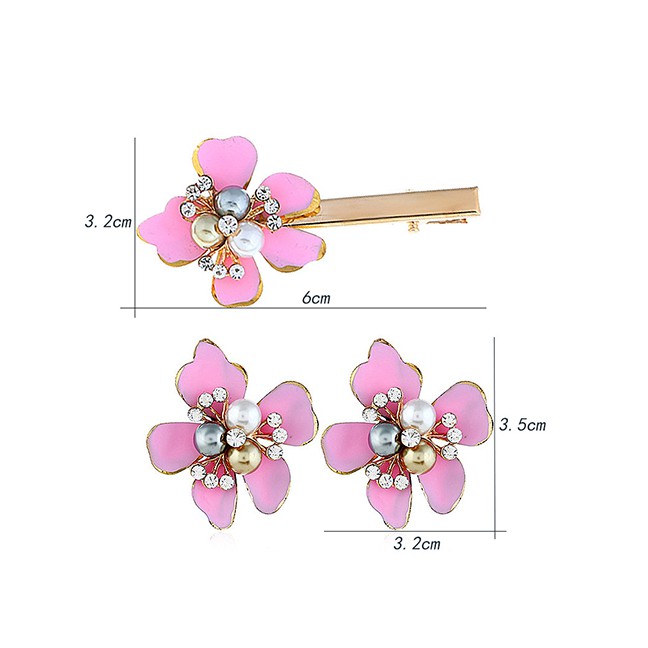 LRC Jepit Rambut Fashion Pearl Flower Hairpin Earring Set F61982