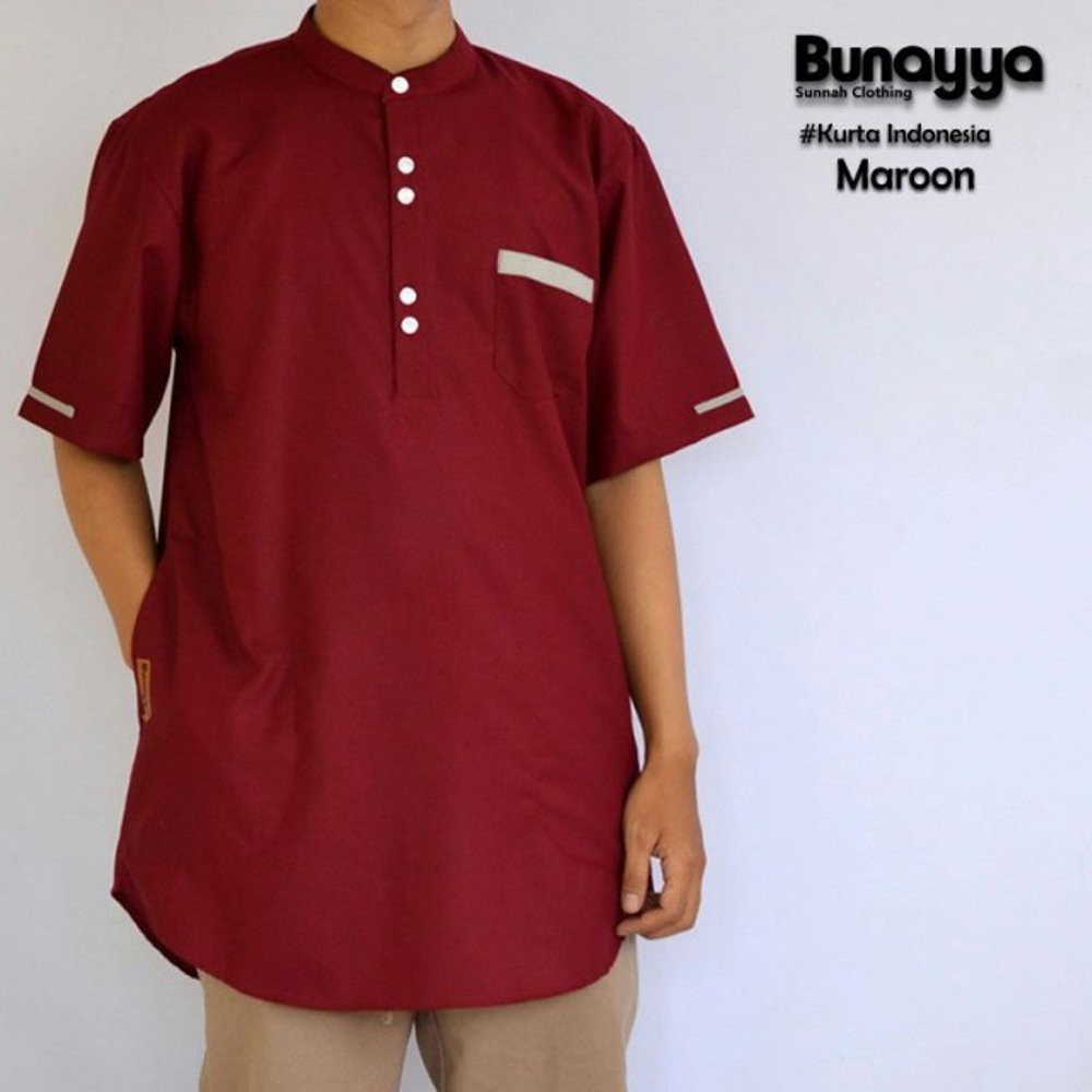 Jual Baju Koko Pria Kurta indonesia Bunayya - Maroon Bunayya  



