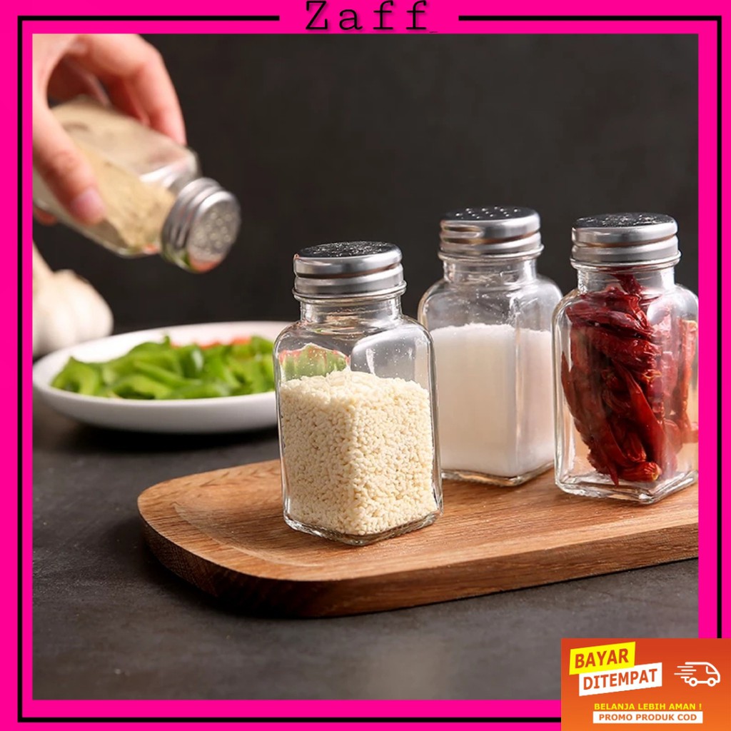 Botol kaca tempat wadah aneka bumbu bubuk garam gula mrica lada rempah dapur unik