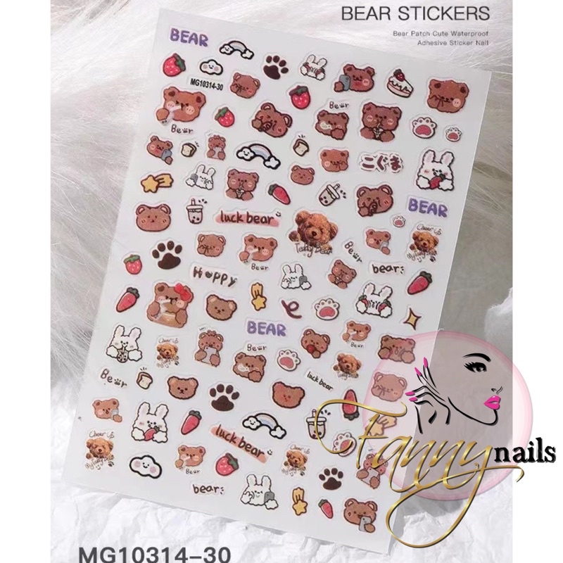 STICKER KUKU BEAR STICKERS PREMIUM 3D 5D STIKER KUKU NAIL STICKER NAILART BERUANG