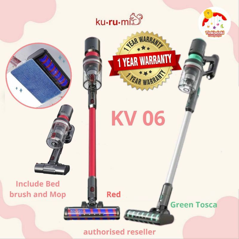 KURUMI KV06 powerful Cordless Stick Vacuum Cleaner include mop brush dan bed brush