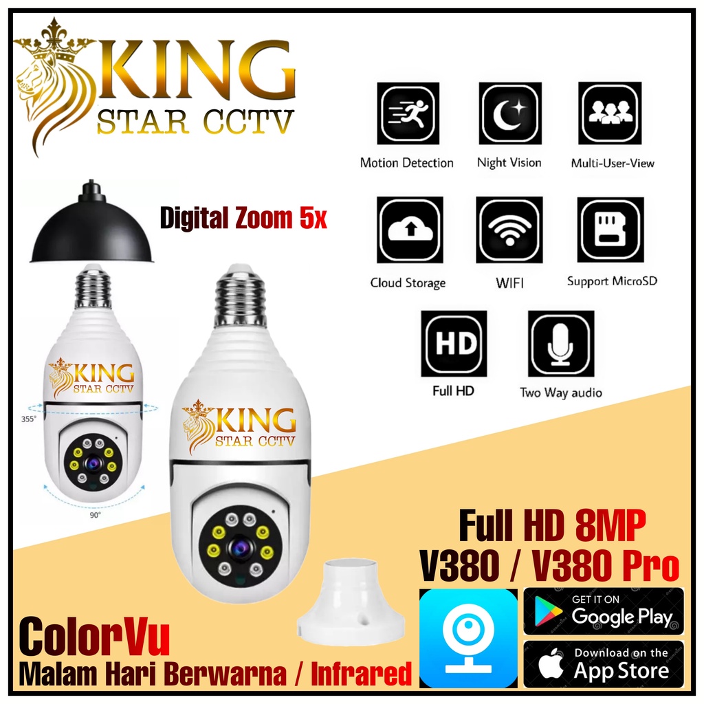 IP CAMERA CCTV COLORVU 8MP APP V380 PTZ KAMERA CCTV SPEED DOME MINI VIA WIFI BENTUK LAMPU