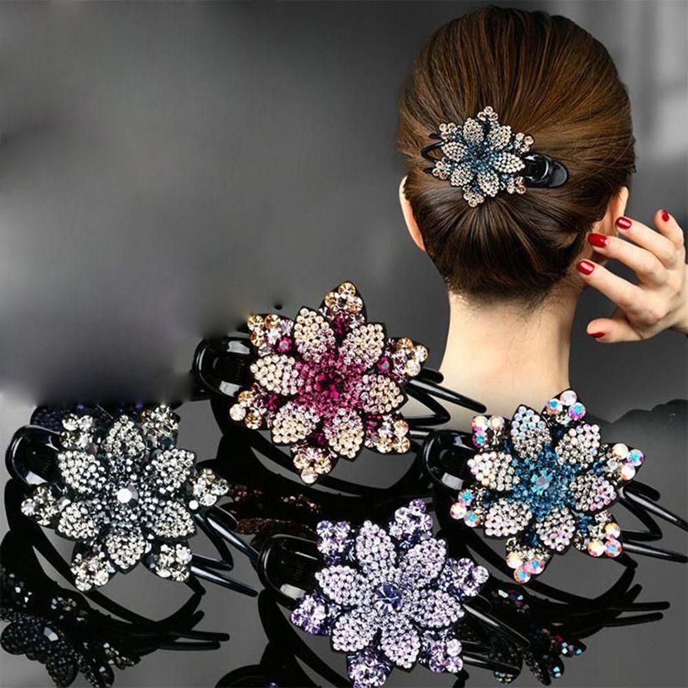 Needway   Diamond Hair Claw Hair Clip Elegan Perempuan Tiga Gigi Penjepit Hiasan Kepala Gadis Ponytail Holder